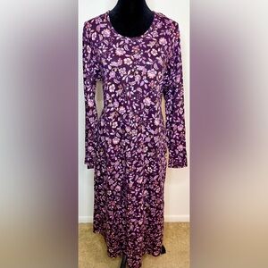 NWOT Land’s End Preppy Purple floral modest Cottagecore midi 100% Cotton Large
